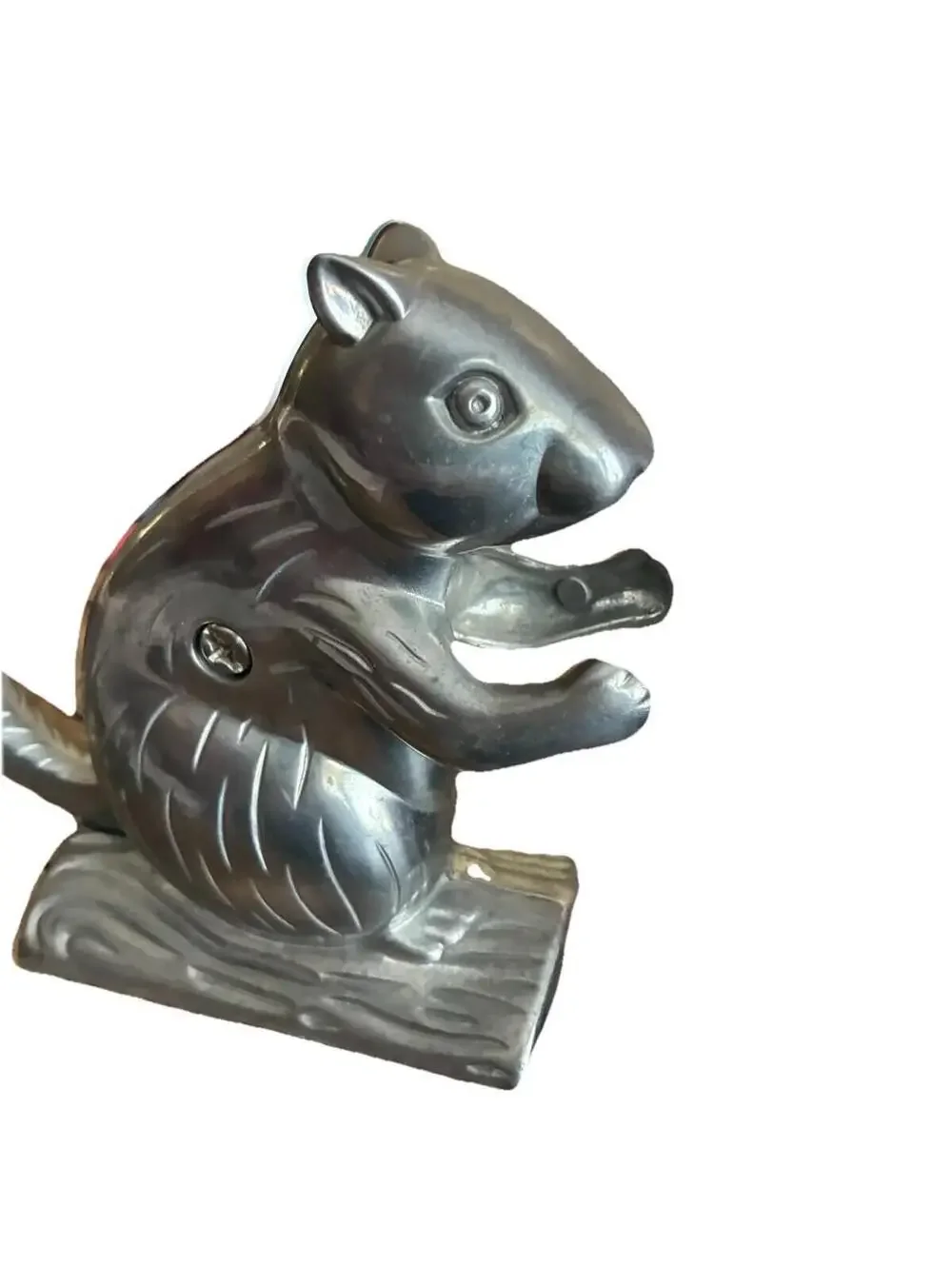 Vintage Cast Aluminum Squirrel Nutcracker Mechanical Tail Lever Figural On Log